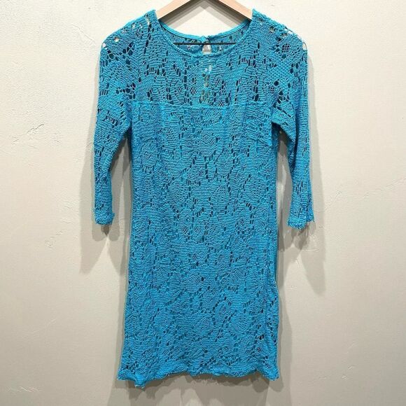 Trina Turk Turquoise Blue Lace Crochet Dress - Picture 1 of 14